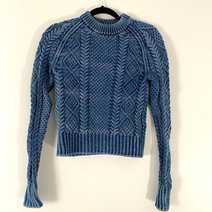 L.L. Bean Signature Collection Cable Knit Sweater Women’s XXS Blue 100% Cotton